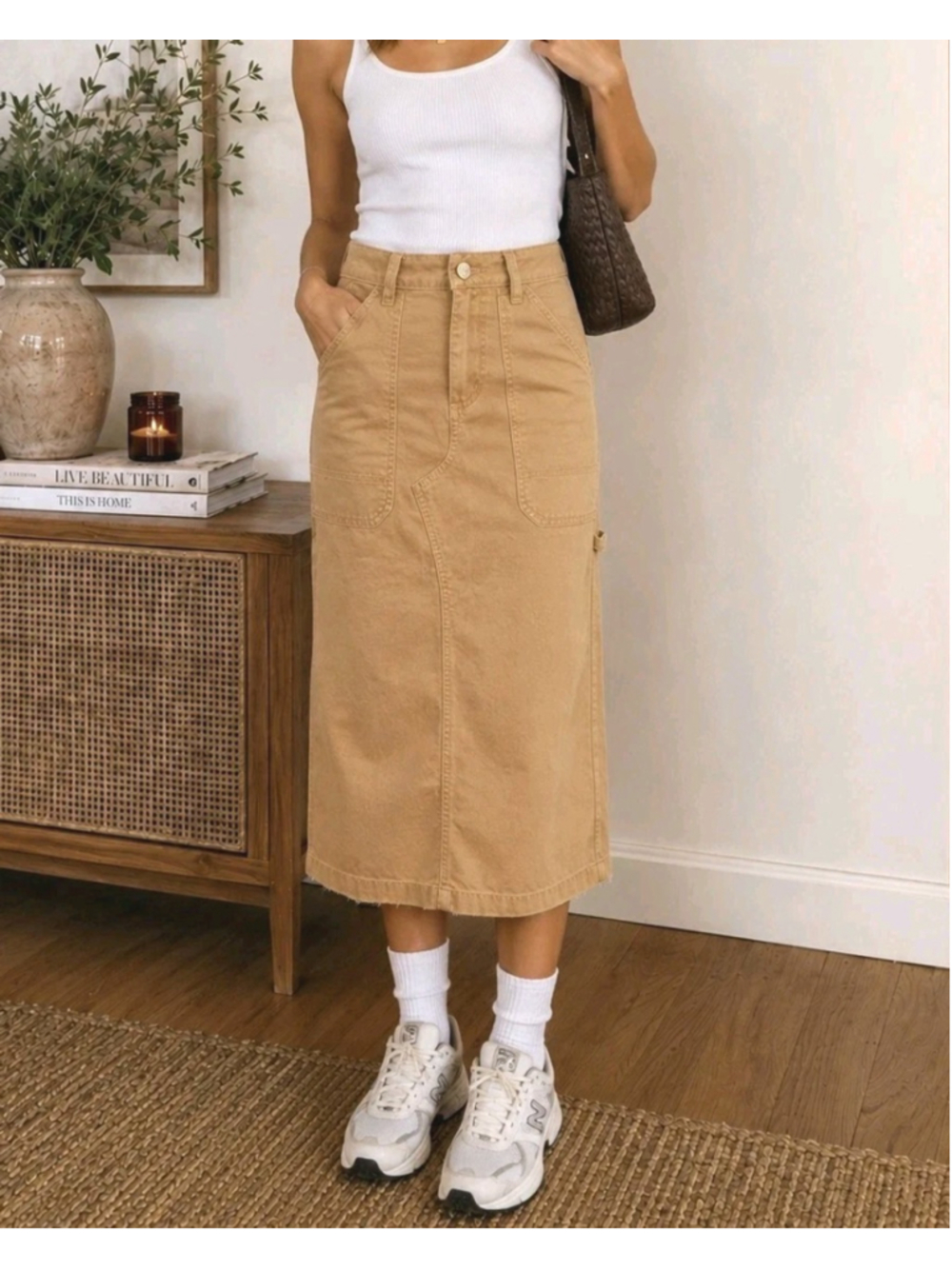 BDG Urban Outfitters Khaki Utility Cargo Midi Skirt Tan 100% Cotton Sz XS